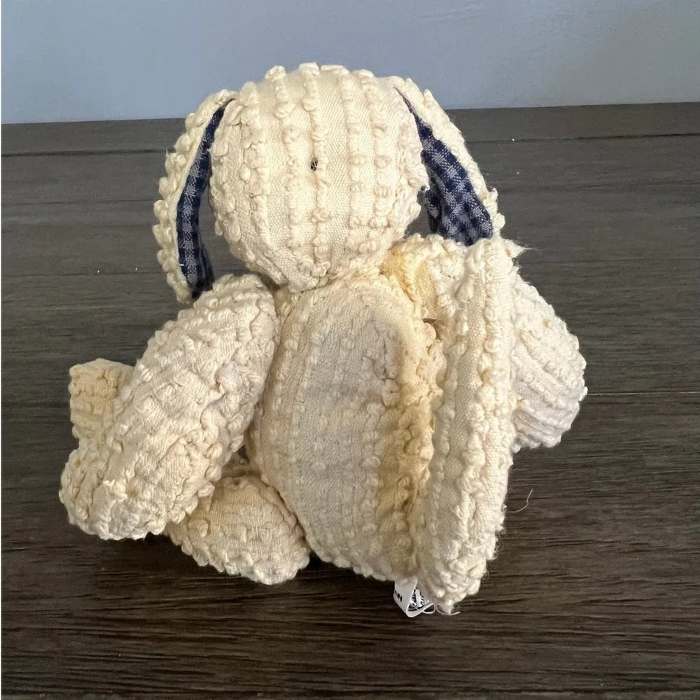 Vintage 1999 Grandma's Heart Handcrafted Cable Knit Gingham Puppy Dog Plush Toy